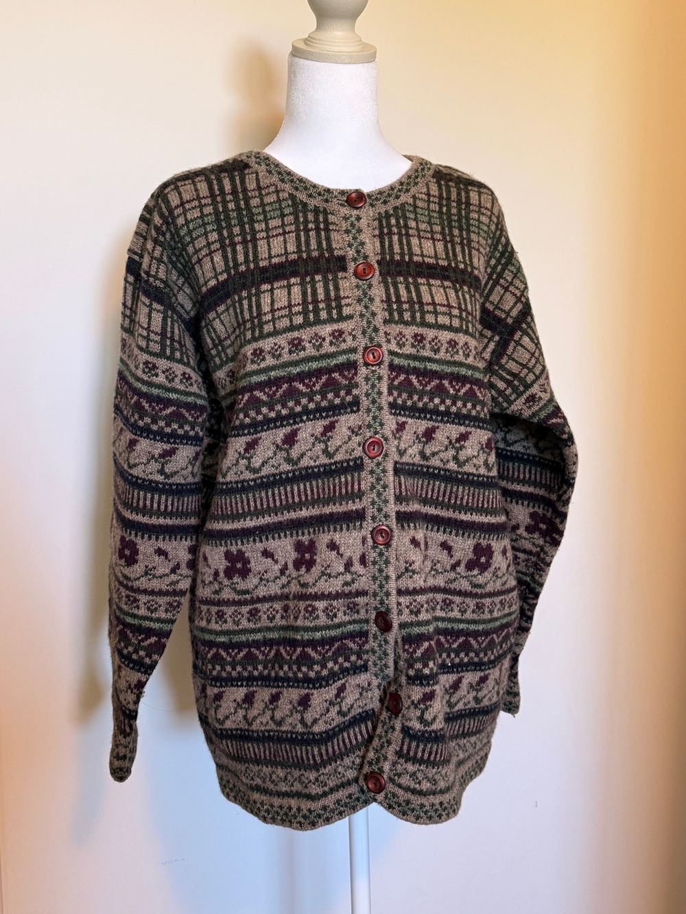 Women's Multicolor Patterned Wool Button Cardigan Sweater - Granpa core cardigan